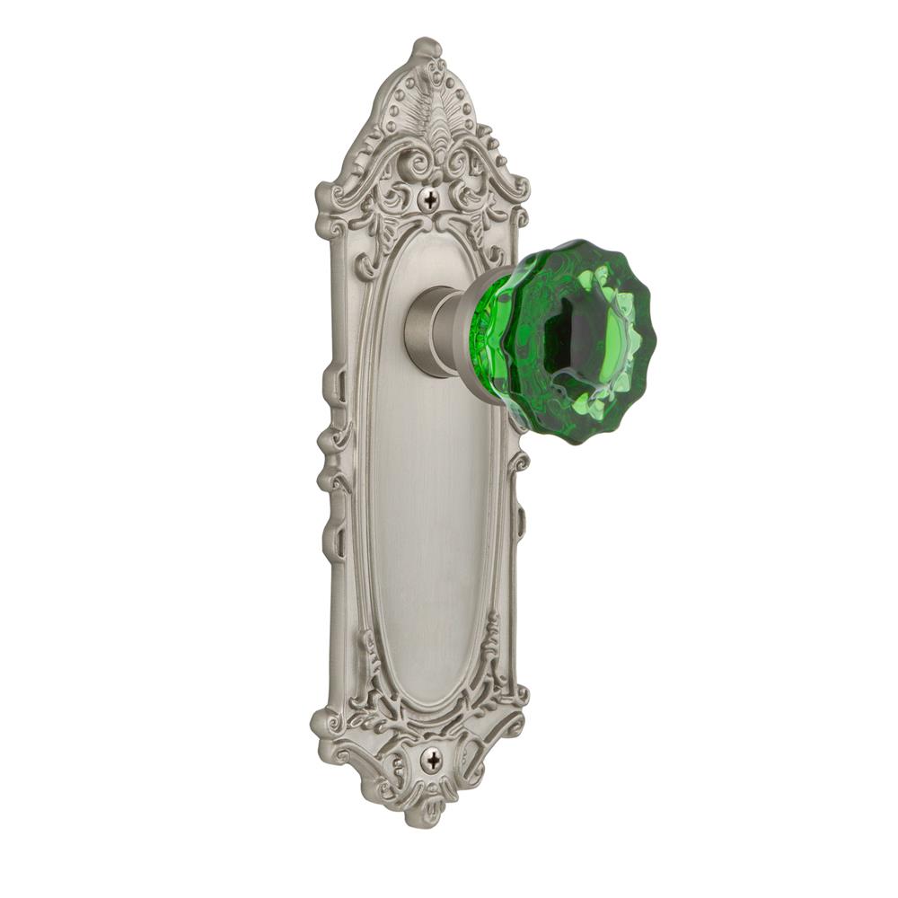 Nostalgic Warehouse VICCRE Colored Crystal Victorian Plate Single Dummy Crystal Emerald Glass Door Knob in Satin Nickel